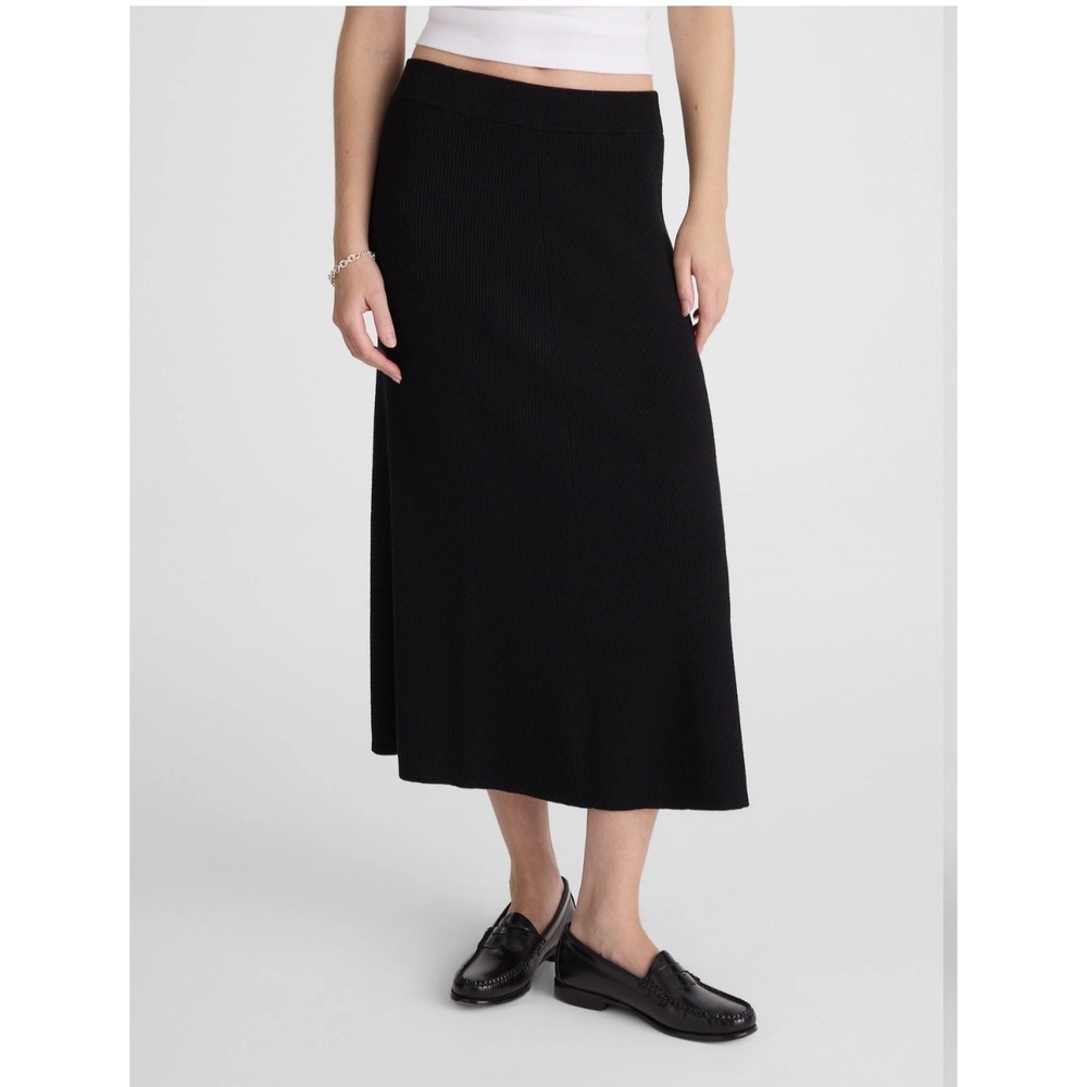 Madewell Merino Wool Blend Maxi Skirt True Black Womens Small NWT Ribbed Knit